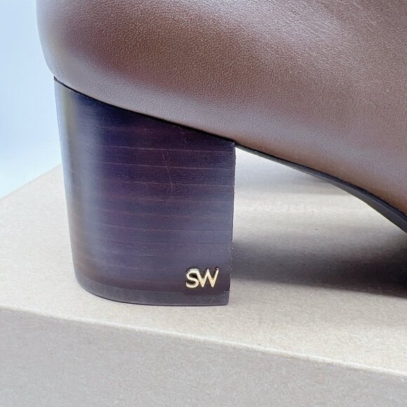 Stuart Weitzman Ryland 60 Zip Leather Ankle Heeled Boots Booties Brown US 9.5 - Picture 6 of 14